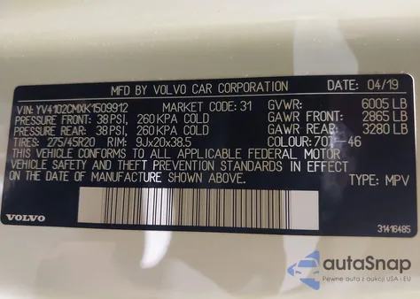 2019 Volvo Xc90 T5 R-Design z USA, uszkodzony, nr VIN YV4102CMXK1509912